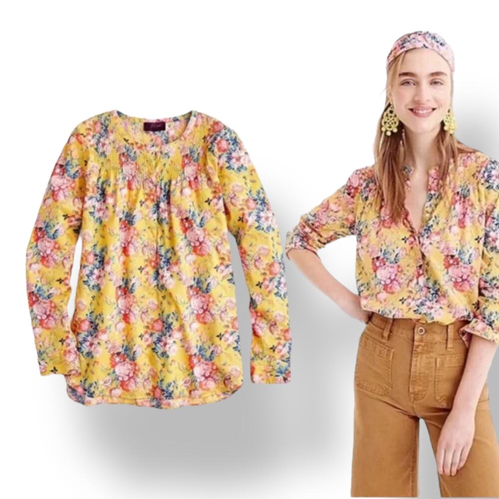 J Crew x Liberty of London‎ Magical Bouquet Poplin Popover Top Yellow Women's 2